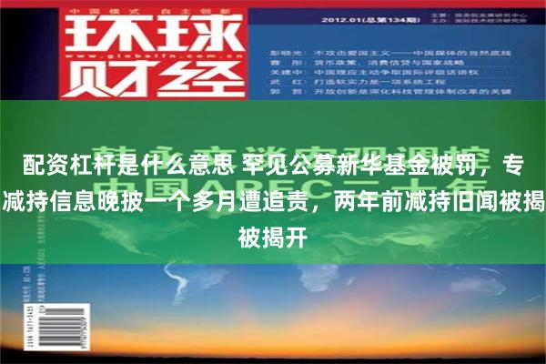 配资杠杆是什么意思 罕见公募新华基金被罚，专户减持信息晚披一个多月遭追责，两年前减持旧闻被揭开